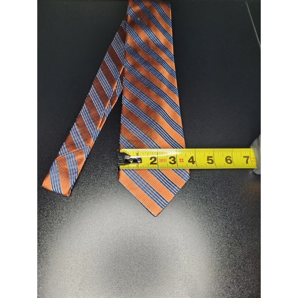 Valentino Men's Necktie Orange Blue Striped Silk 3.75